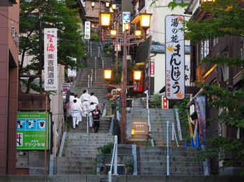 Ikaho onsen stone steps at dusk