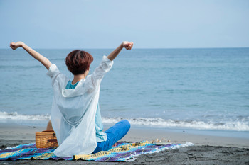 Sea picnic woman outdoor beach travel seaside relax