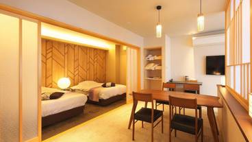 新露天風呂付客室「金峰」ベッドルーム リビング / 1