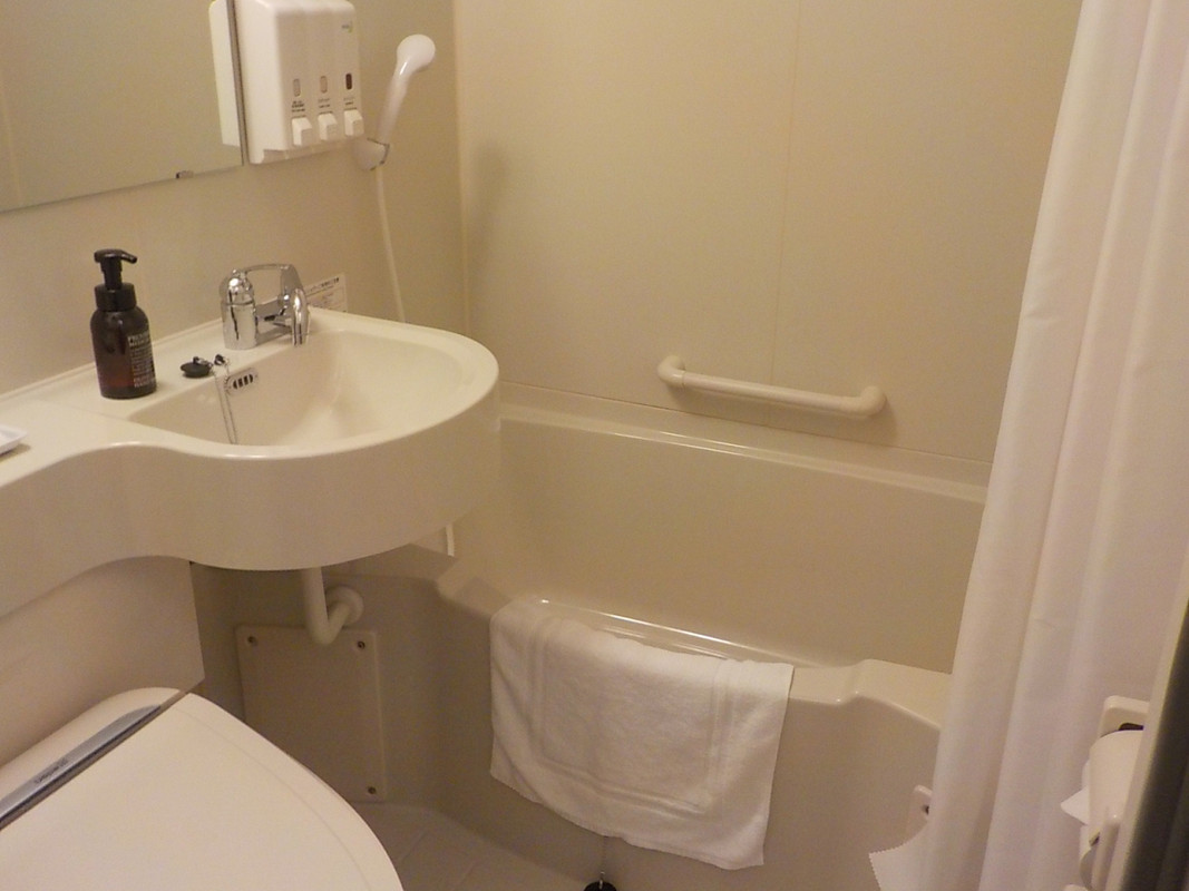 洗面、トイレと一体になった風呂です。浴槽が大きめでした。