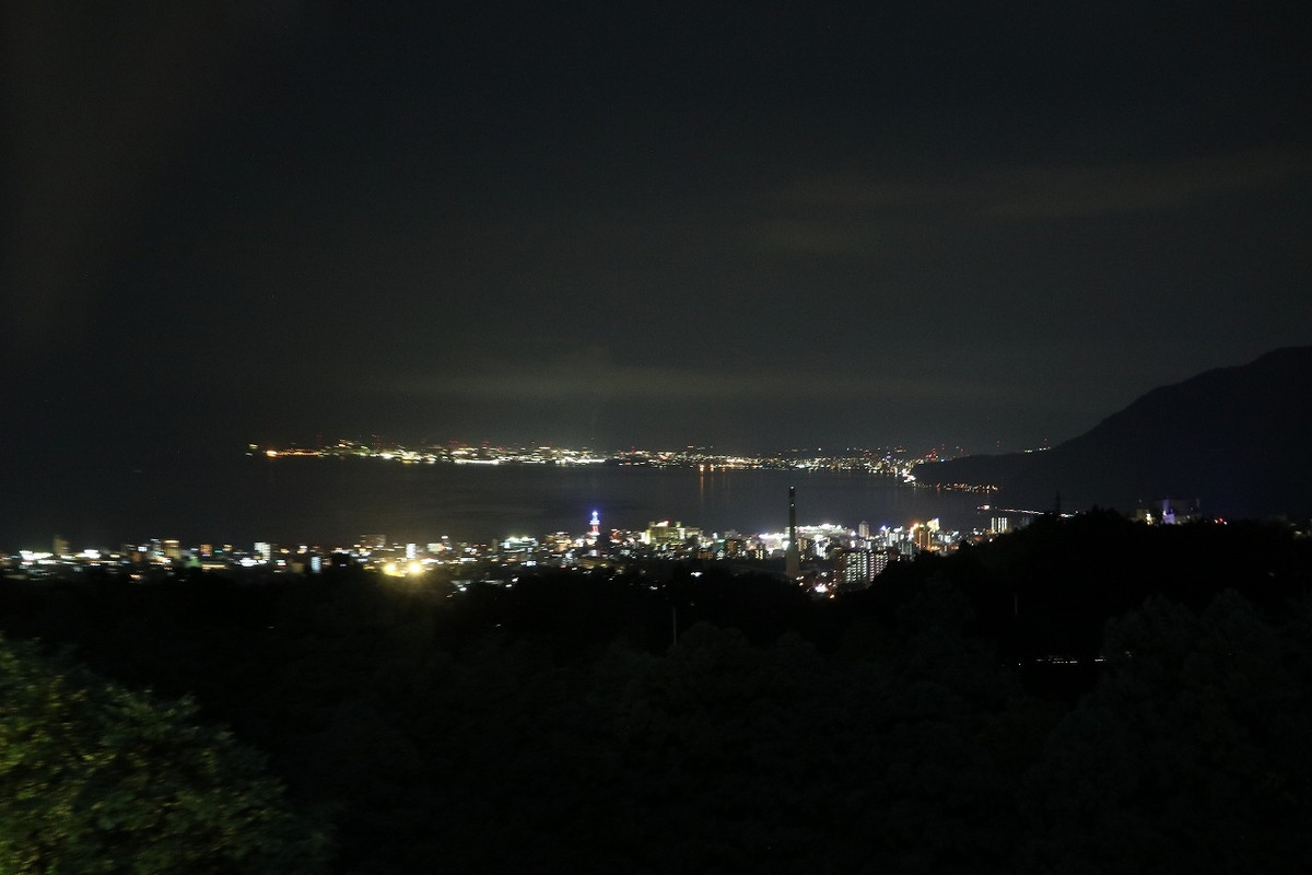 4階客室からの夜景(手前に大きな木があるので夜景は今一)