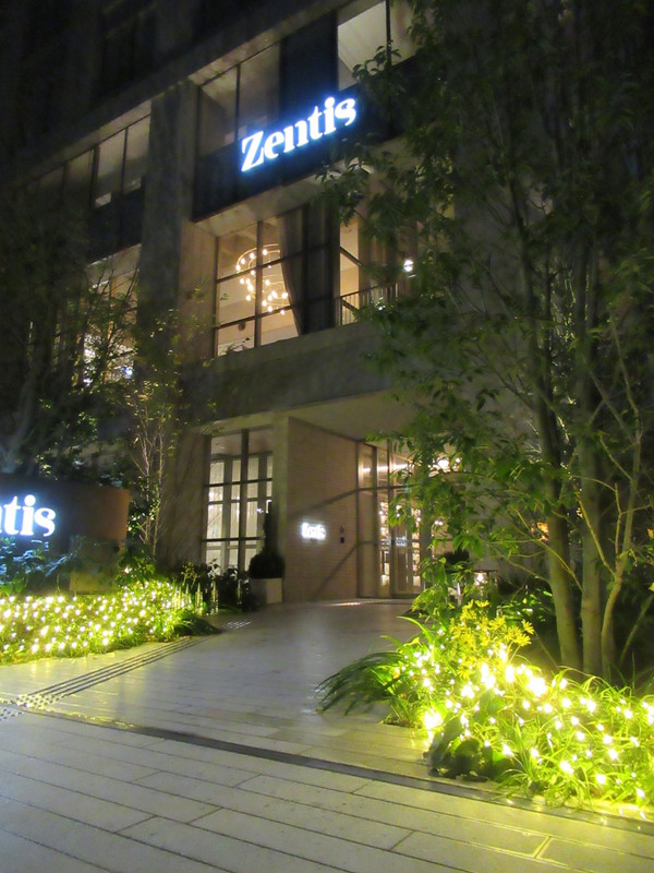 ライトアップされた外観