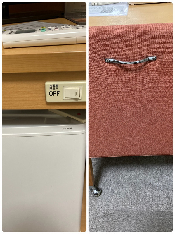 スイッチ付き冷蔵庫・コロコロ付きチェア