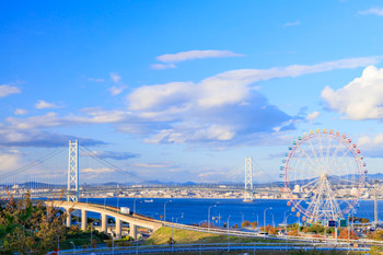 Akashi Kaikyo Bridge seen from Awaji Highway Oasis