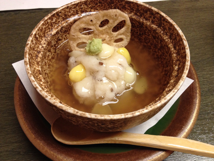 「大名茶家」料理 40924 加賀蓮根はす蒸し、900円。これも美味、大名茶屋ではずせないなぁ。