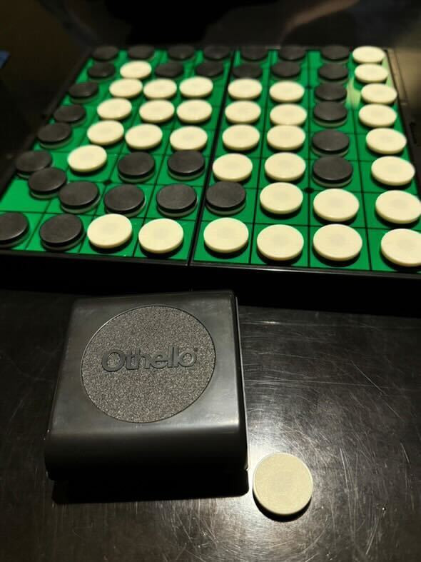 シアタールームで映画を観たり、音楽を聴いたのち、無料で貸し出しされているオセロを楽しみました。 / 4