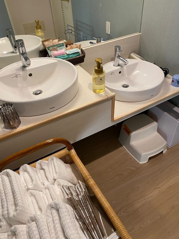 子供の目の高さの洗面台。絵本、おもちゃもありました。