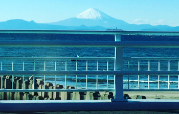 Enoshima and Mt. Fuji from the Zushi coast.