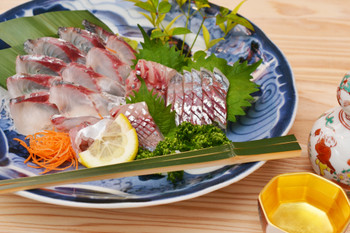 A bowl of Seki horse mackerel sashimi