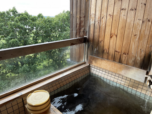 部屋の露天風呂です。茶褐色のモール泉の温泉が良かったです。