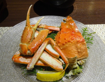 「皆生 游月」 料理 228778218 夕食（蟹のフルコース）：酢の物（地物茹で松葉ガニ半身）