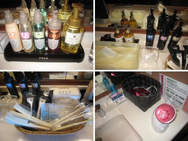 貸切り展望露天風呂のアメニティ。脱衣場に冷蔵庫やTV、椅子有