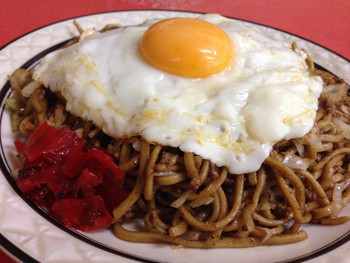 「ふじわら」料理 815815 熱々の肉玉子中盛、プルプルの目玉焼き。