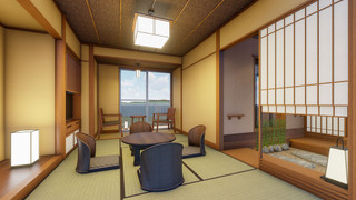 半露天風呂, 坪庭付和室6畳