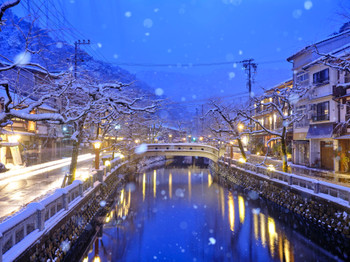 Winter night view of Kinosaki onsen