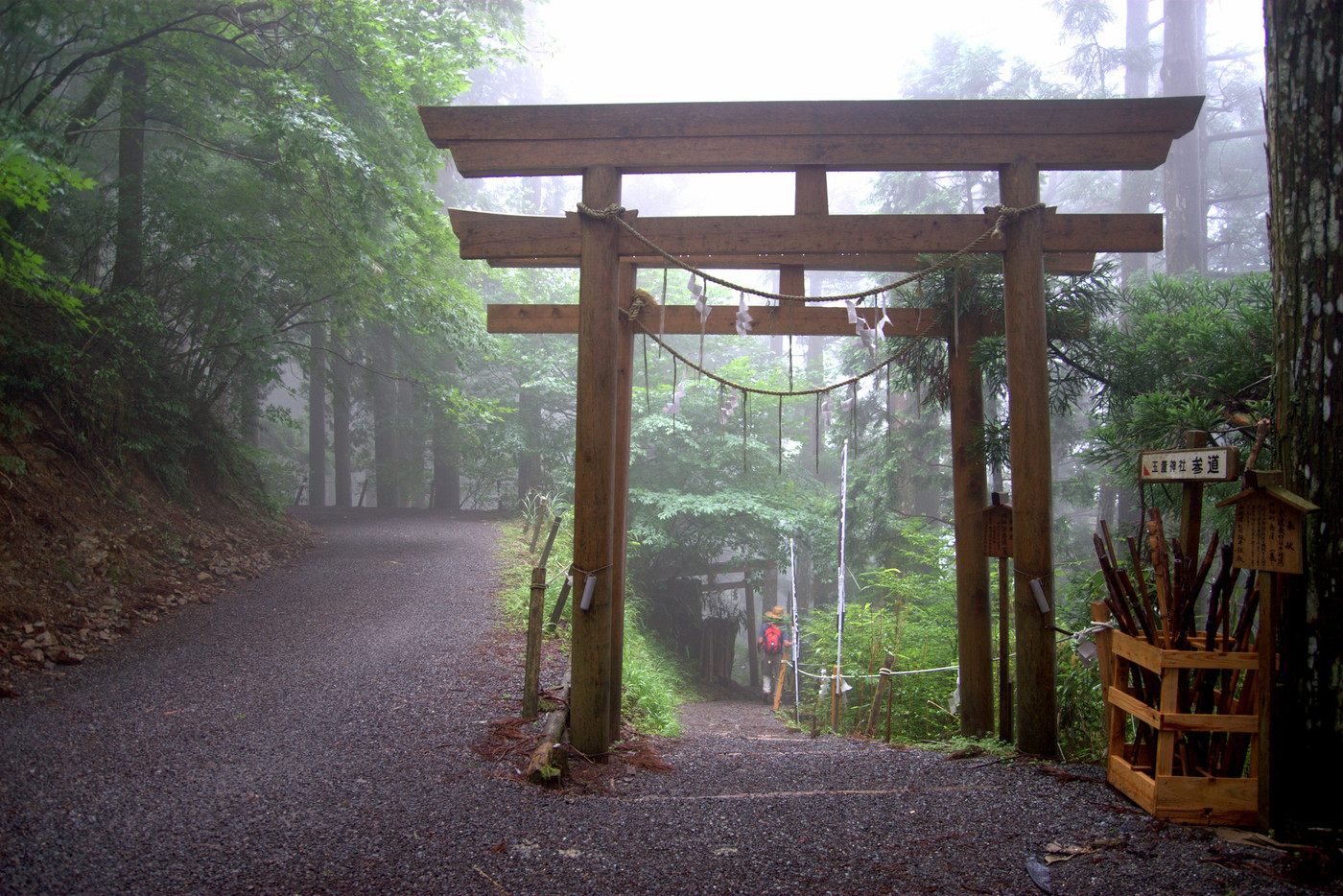 霧の玉置神社入り口