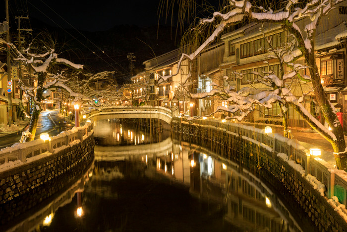 Kinosaki onsen night view Snow scene
