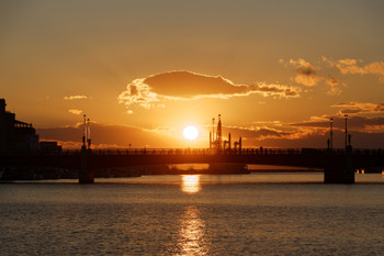 Sunset at Kushiro Port and Nusamai Bridge in autumn