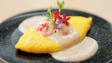朝食のオムレツ あまえびのクリームソース / 7