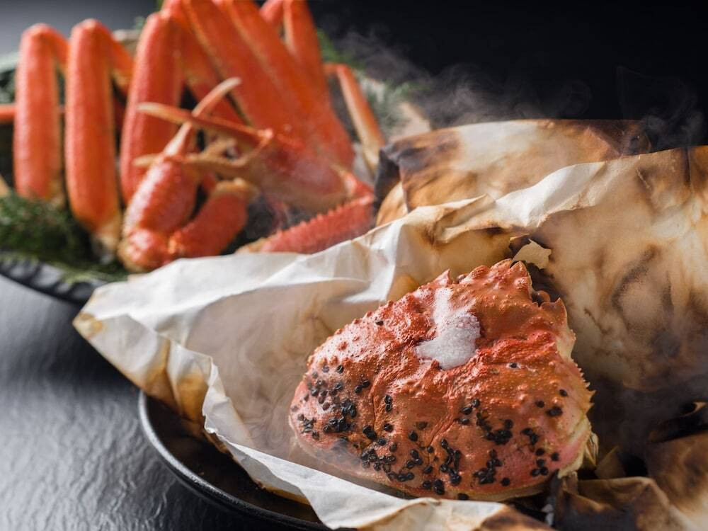 夕食　蟹味噌奉書焼き