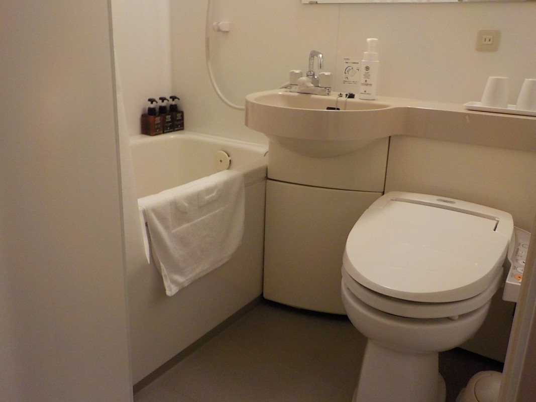 ユニットタイプの浴室・洗面・トイレ。入口の段差が大きすぎます