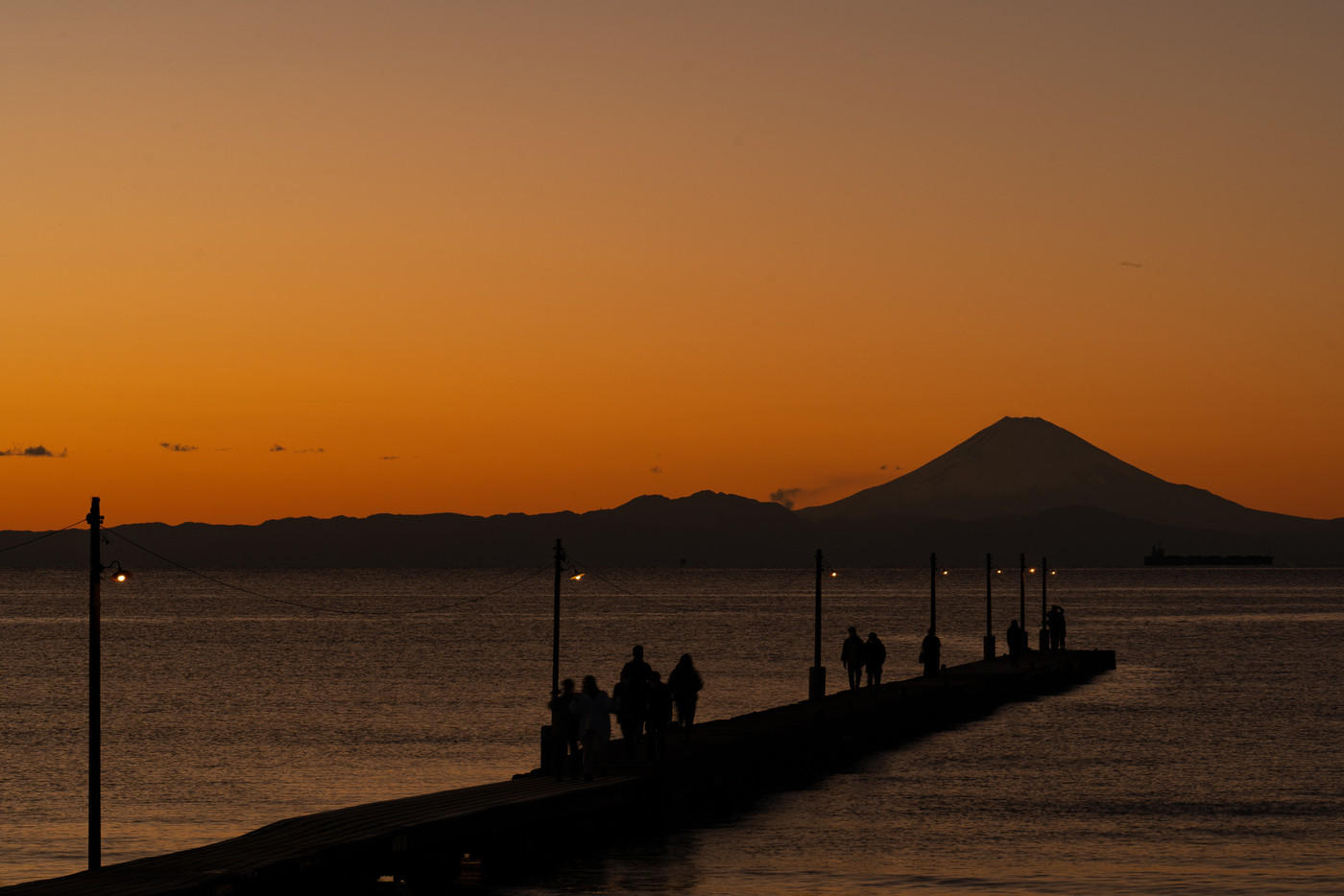 【原岡桟橋】桟橋と富士山の夕景