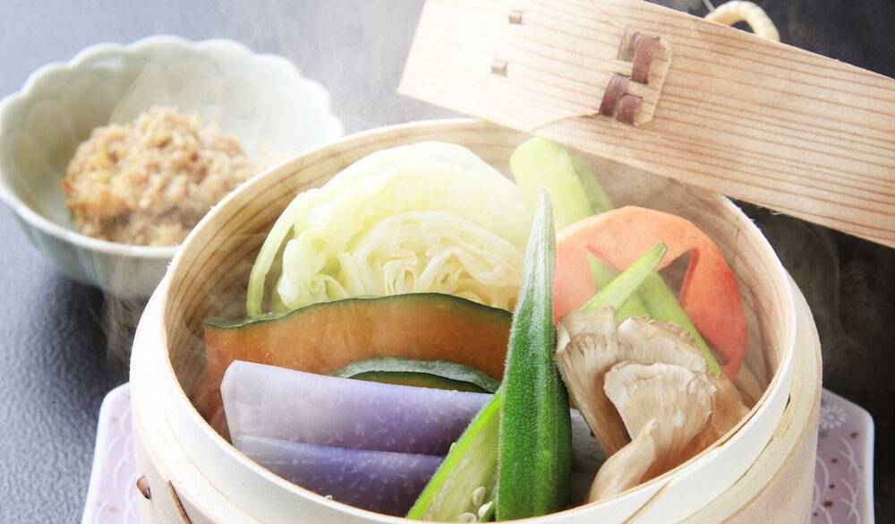 夕食一例 地野菜のせいろ蒸し / 3