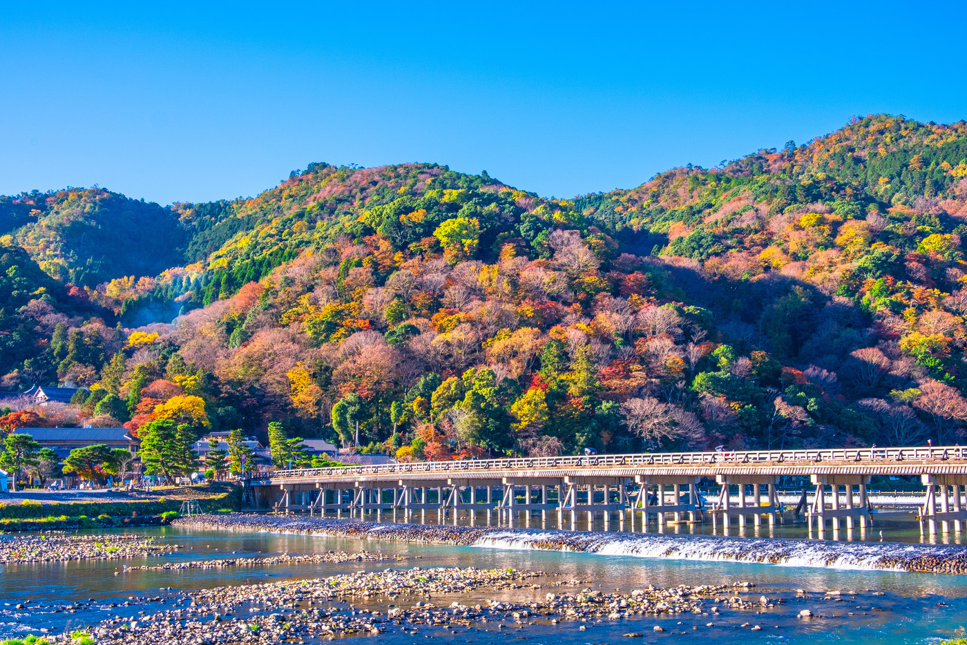 嵐山の紅葉と渡月橋