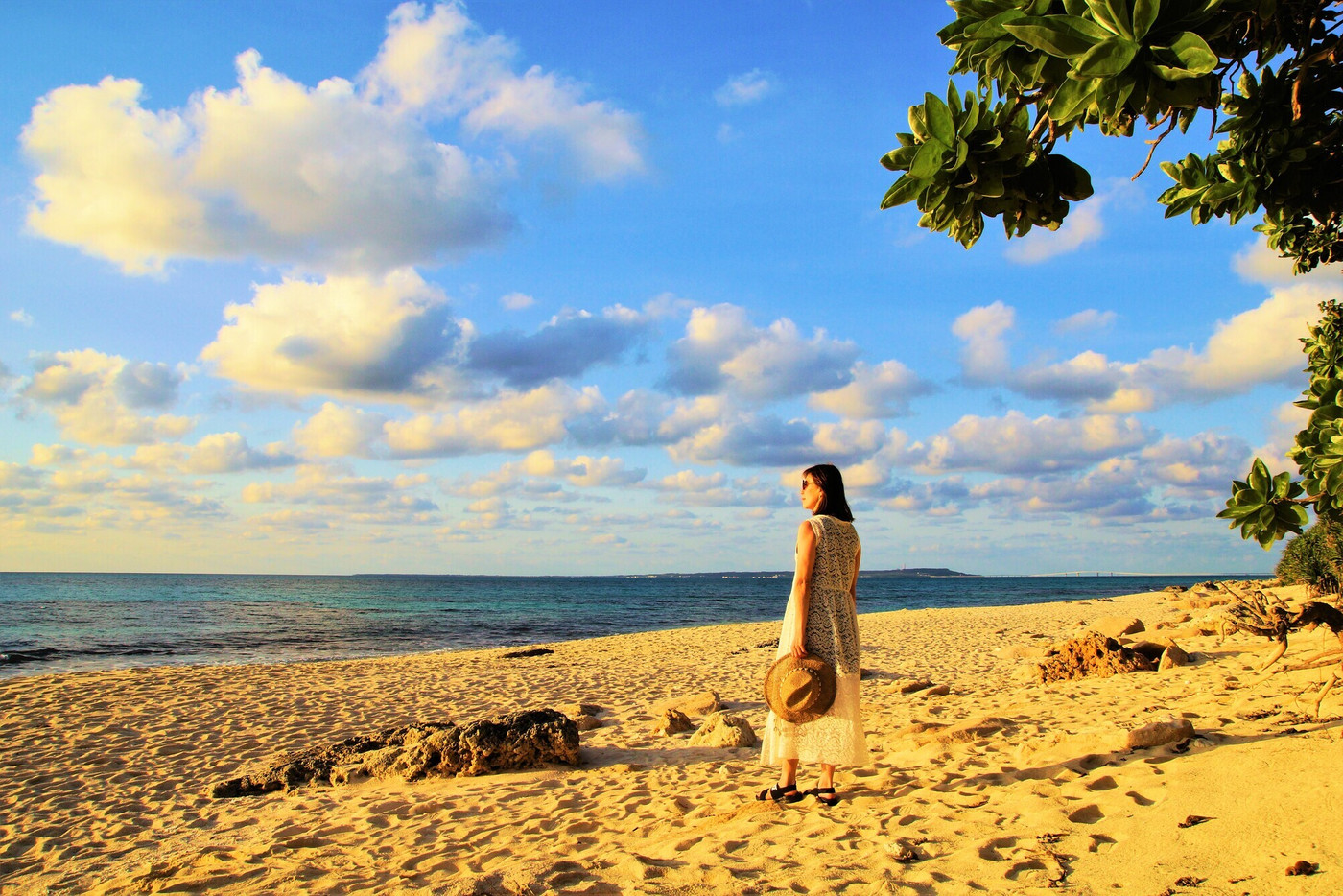 南国リゾートの海に一人の女性