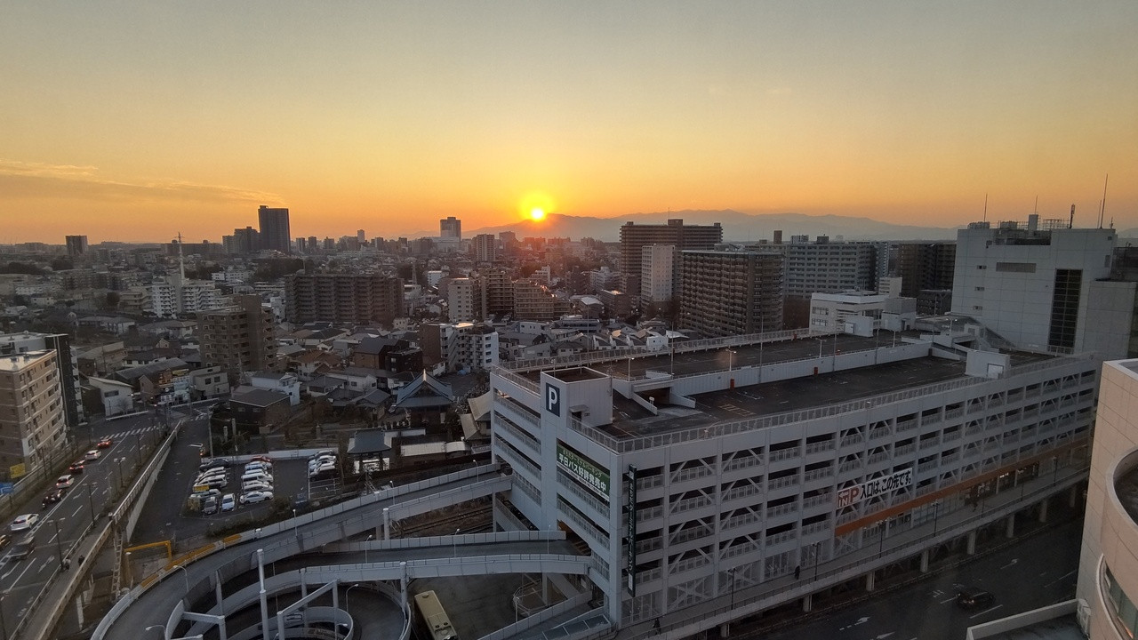 大山丹沢山地への夕陽