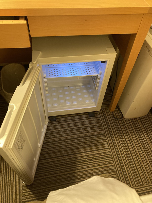 冷蔵庫。缶ジュースを入れれる程度です