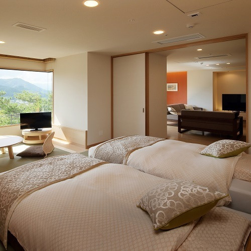 和モダンスイート月物語「月虹（げっこう）」ベッドルーム