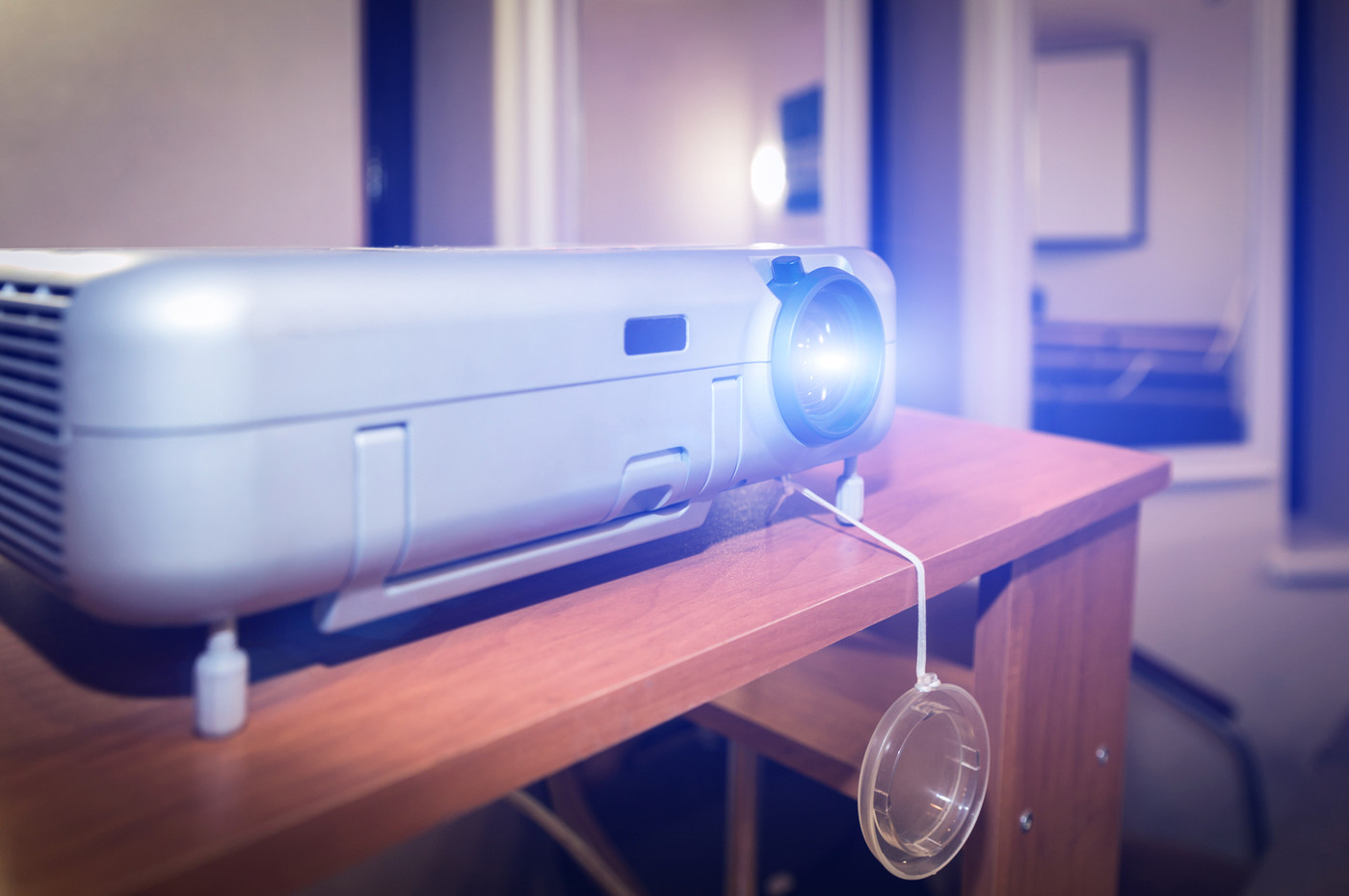 Presentation with lcd projector standing on a table