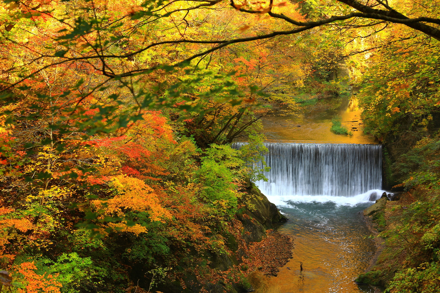 鳴子峡の渓谷と紅葉