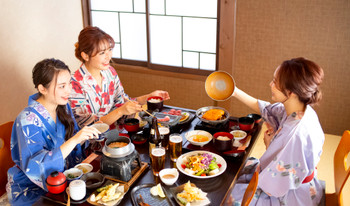 Women and friends enjoying a onsen trip