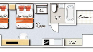 スタンダードルーム　セミダブルベッド2台　禁煙　清掃料金別　連泊時の清掃なし