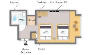 コンフォート スタジオ ダブルベッド 2 台 禁煙