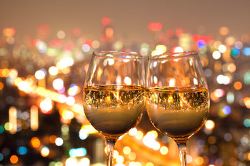 Wine glasses and night view