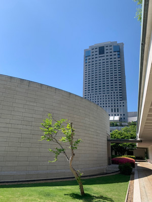 目の前の広島美術館のお庭からホテルが見える