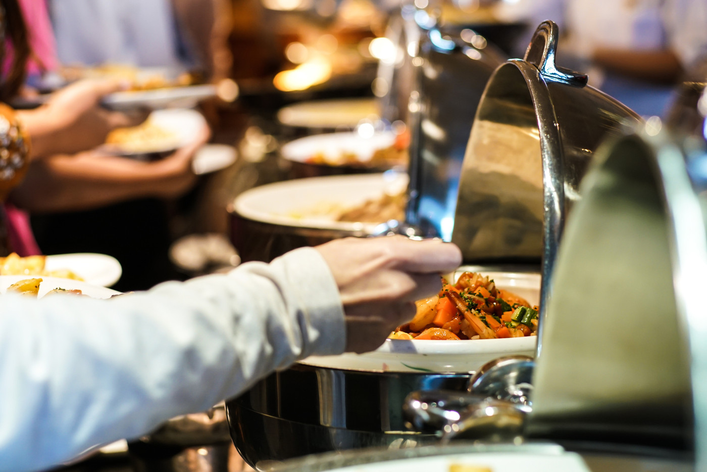 Lunch food buffet catering party with hand of