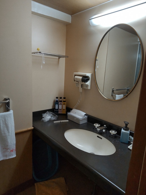 洗面。コットンやブラシはロビーでもらってくる仕組み。