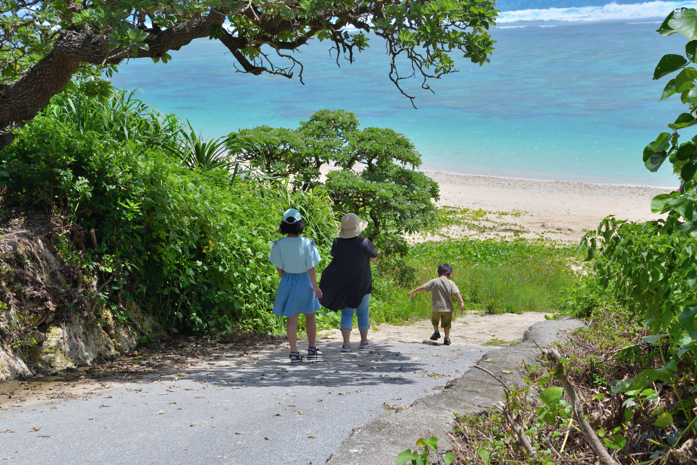 海水浴に向かう家族