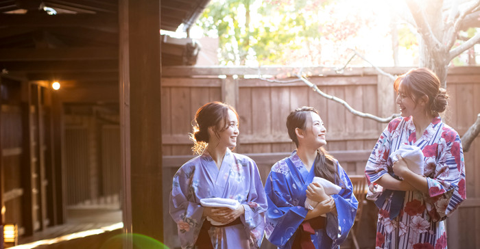 Women and friends enjoying a onsen trip