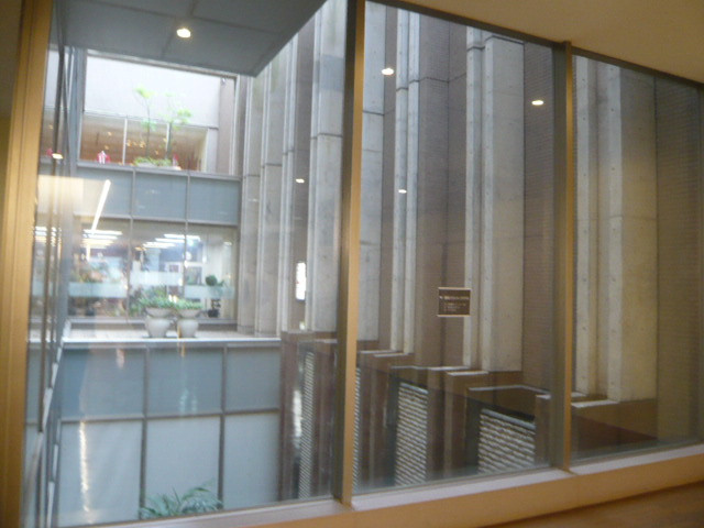 ガラス越しに、吹き抜けの構造が見えます。明るいのは、良い点