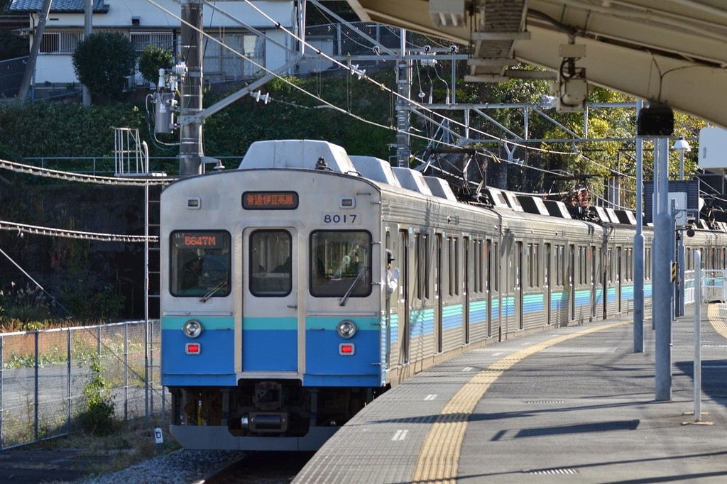 来宮駅に到着する伊豆急電車