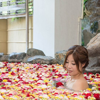 鬼怒川渓谷の絶景と、カラフルなバラ風呂3643578