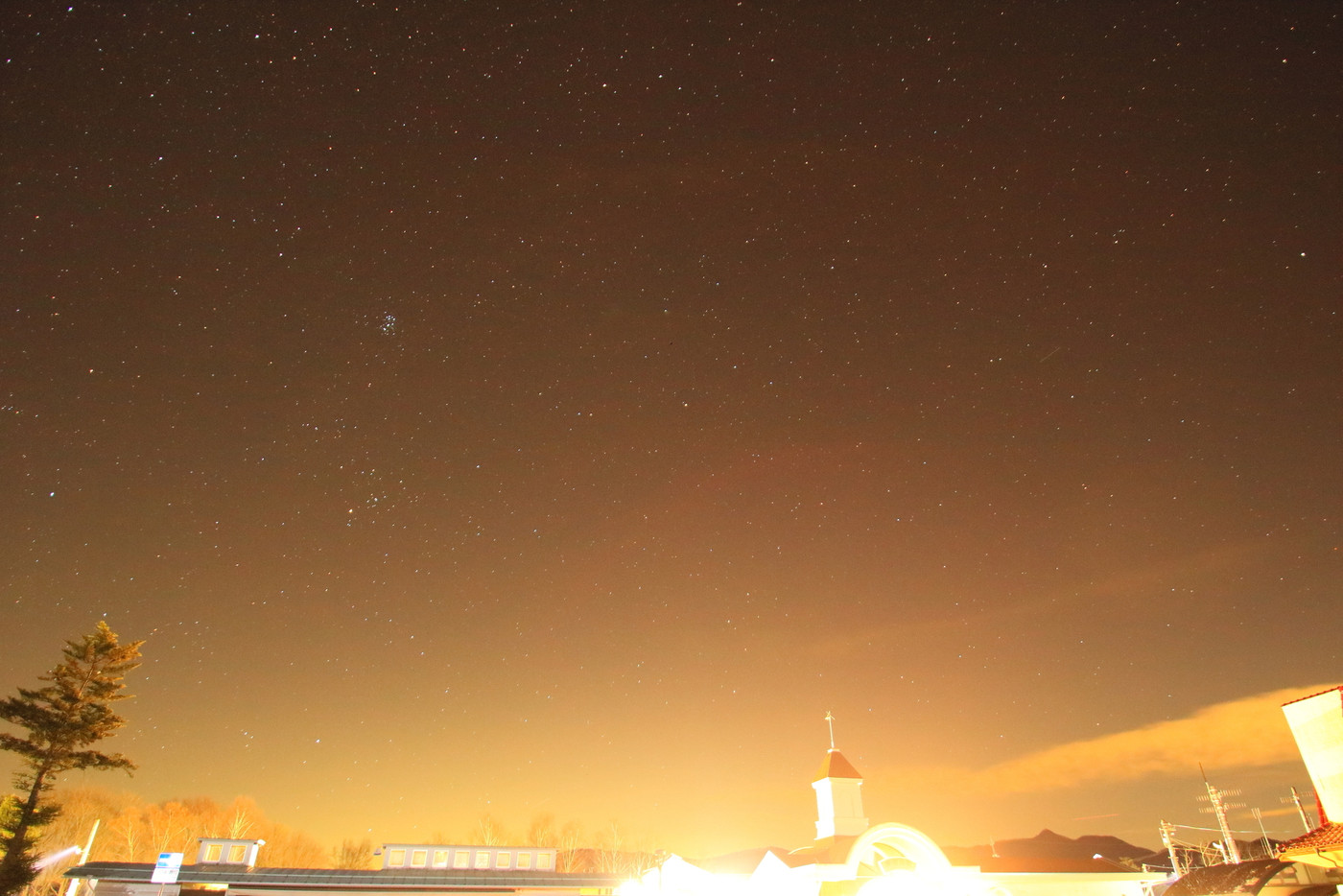 野辺山の夜景と冬のきれいな星空