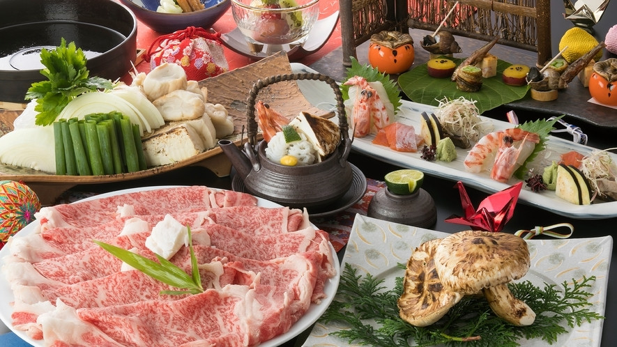 夕食例_松茸と近江牛の会席