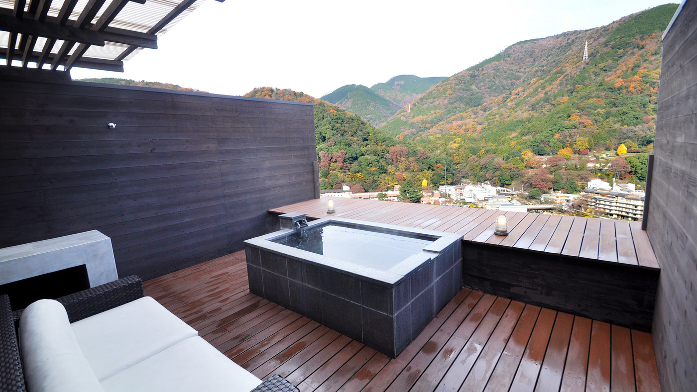 ルーフトップの貸切露天風呂から箱根湯本の街を一望3494250