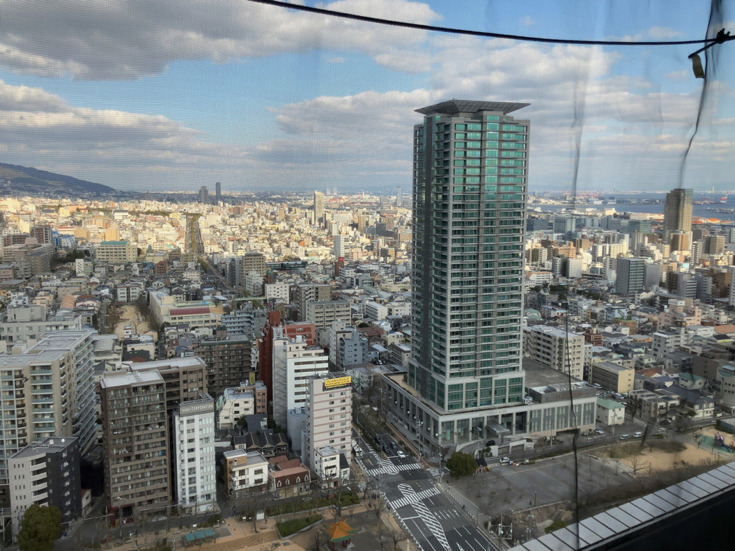 窓からの風景は…外観美化工事のシートがかかっていました